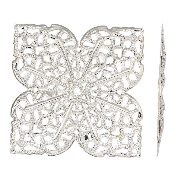 Focal, silver-finished steel, 36mm single-sided squared flower. Sold per pkg of 2. image number 0