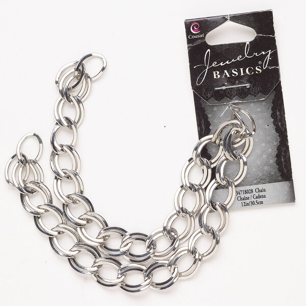 Chain, steel, pkg/2 inches, 10.6mm double curb, antique silver finish. image number 0