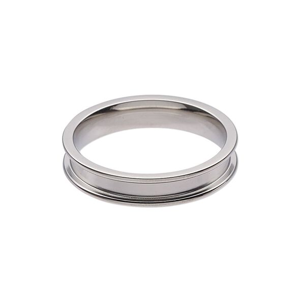 Ring, stainless steel, 5mm wide band with 2.9mm wide channel, size 12. Sold individually. image number 0