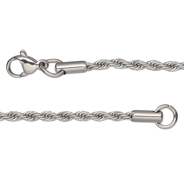 Chain, stainless steel, 2.4mm French rope, 24 inches with lobster claw clasp. Sold individually. image number 0