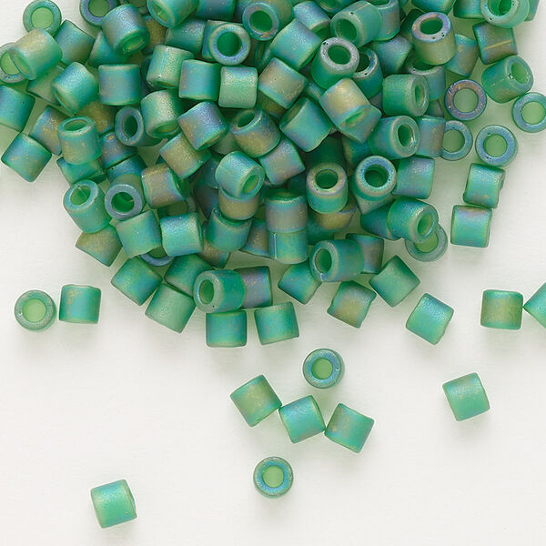 Seed bead, Delica®, glass, pkg/50g, #8 round, translucent matte rainbow green (DBL-0858). image number 0