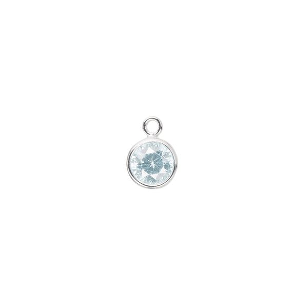 Drop, cubic zirconia and sterling silver, aqua blue, 7mm faceted round. Sold individually. image number 0