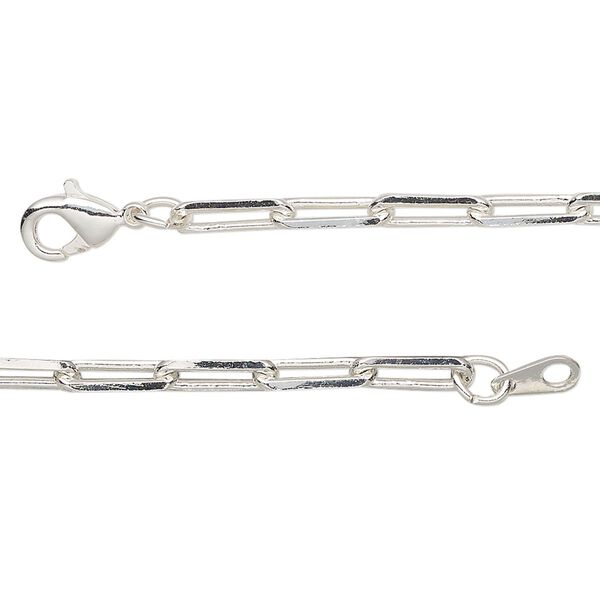 Chain, silver-plated brass, 3.3mm paperclip, 24 inches with lobster claw clasp. Sold individually. image number 0