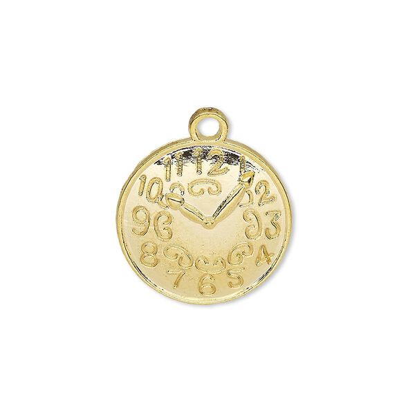 Charm, gold-finished "pewter" (zinc-based alloy), 18.5mm single-sided domed clock face. Sold per pkg of 10. image number 0