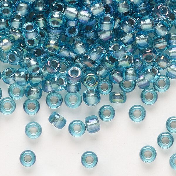 Seed bead, Miyuki, glass, pkg/250g, #6 rocaille, translucent dusk-lined luster crystal clear (RR-1824). image number 0