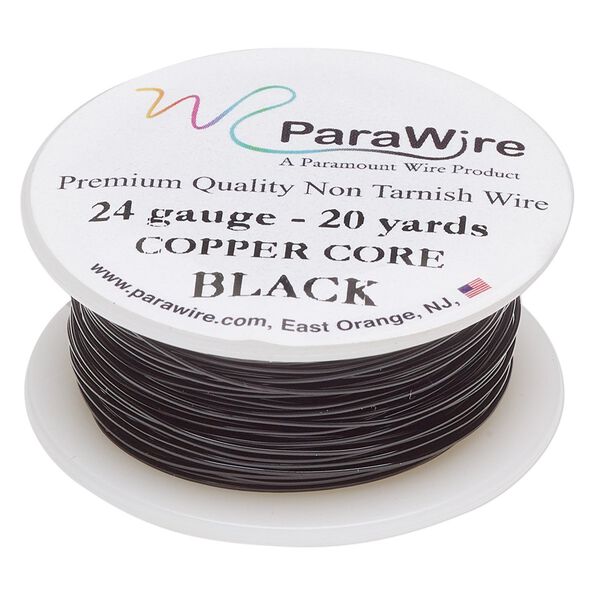Wire, ParaWire™, black enamel copper, round, 24 gauge. Sold per 20-yard spool. image number 0