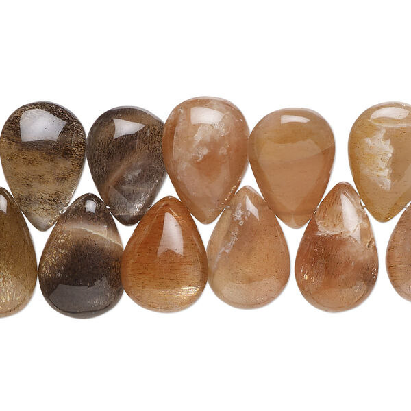 Coffee moonstone / peach moonstone 1pkg1, hand-cut top-drilled puffed teardrop bead natural 8 inch 11x9mm-16x10mm image number 0