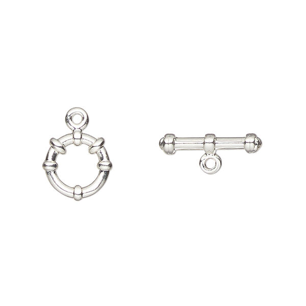 Clasp, toggle, silver-plated "pewter" (zinc-based alloy), 8mm round. Sold per pkg of 10. image number 0