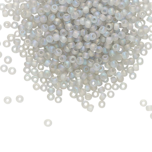 Seed bead, TOHO BEADS®, glass, pkg/50g, #11 round, translucent rainbow frosted black diamond (TR-11-176AF). image number 0