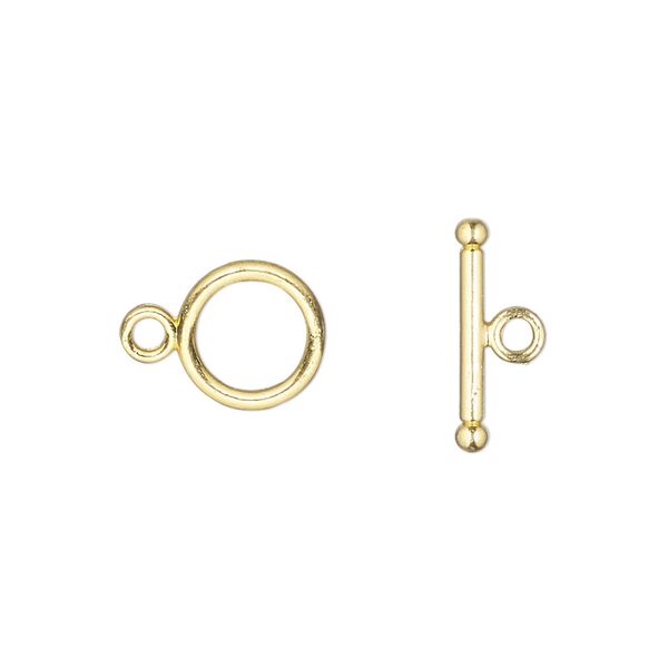Clasp, toggle, gold-finished "pewter" (zinc-based alloy), 10mm round. Sold per pkg of 20. image number 0