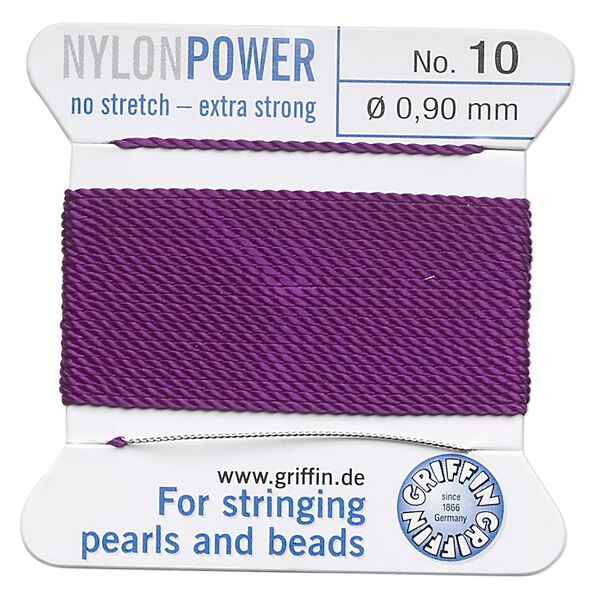 Thread, Griffin, nylon, amethyst purple, size #10. Sold per 2-meter card (approximately 78 inches). image number 0