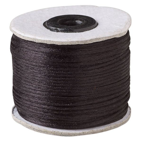 Cord, Satinique™, satin, black, 1mm. Sold per 200-foot spool. image number 0