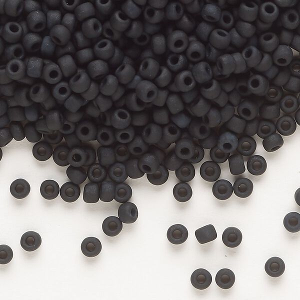 Seed bead, Dyna-Mites™, glass, opaque matte black, #8 round. Sold per 1/2 kilogram pkg. image number 0