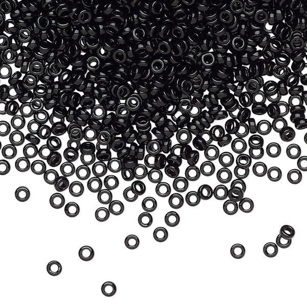 Seed bead, Miyuki, glass, pkg/250g, 2.2x1mm spacer rondelle, opaque black, (SPR2.2-401). image number 0