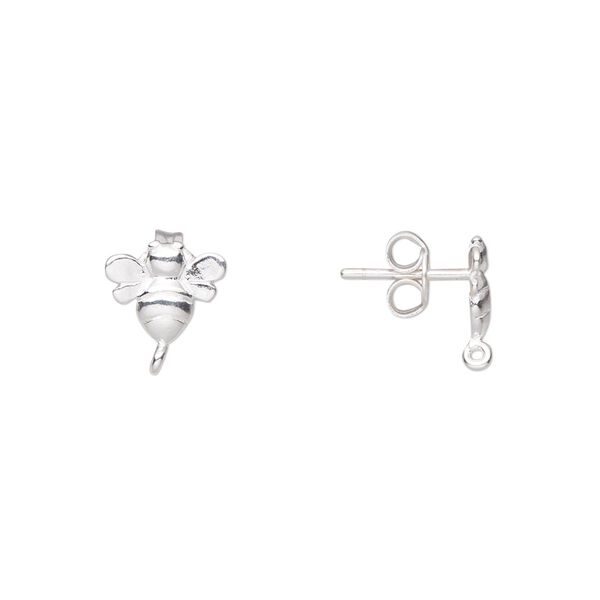 Earstud 1pkg2 Amoracast® sterling silver, 9x8mm bee / earnuts, 1 pair image number 0