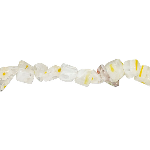 Bead, millefiori glass, translucent clear / yellow / orange, small chip. Sold per 32-inch strand. image number 0