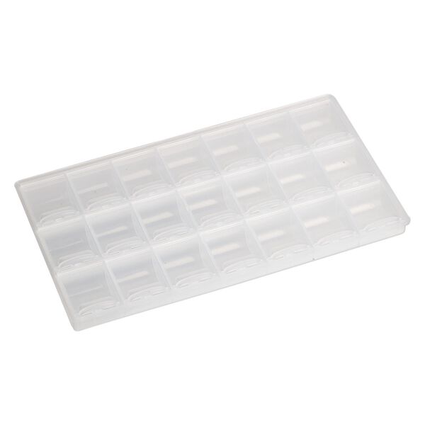 Organizer box, plastic, clear, 8-1/2 x 4-3/4 x 3/4-inch, 21 compartments with snap tight lids. Sold individually. image number 1