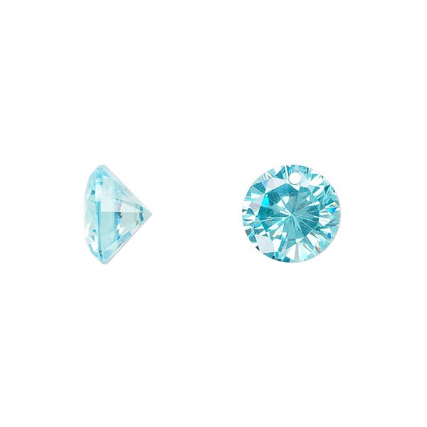 Drop, cubic zirconia, aqua blue, 10mm hand-faceted round, Mohs hardness 8-1/2. Sold per pkg of 2. image number 0