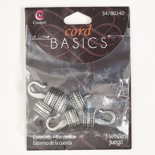 Clasp, hook-and-eye, antique silver-finished "pewter" (zinc-based alloy), 30x13mm with glue-in ends, 10x7mm inner diameter. Sold per pkg of 3. image number 0