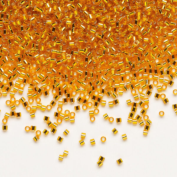 Seed bead, Delica®, glass, pkg/250g, #15 round, transparent silver-lined orange (DBS-0045). image number 0