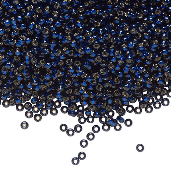 Seed bead, Miyuki, glass, pkg/250g, #11 rocaille, Duracoat® transparent silver-lined navy blue, (RR-4281). image number 0
