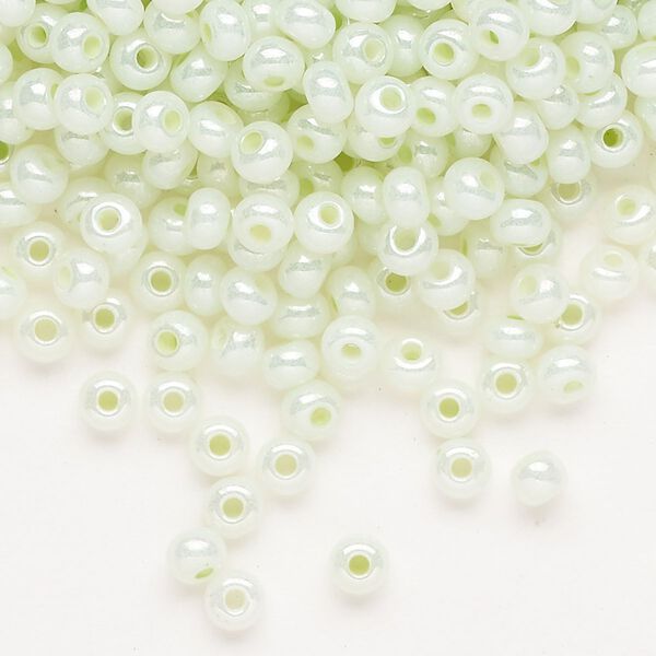 Seed bead, Preciosa Ornela Czech glass, pkg/500g, #6 rocaille, opaque luster pastel green, (37152). image number 0