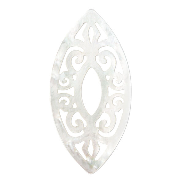 Focal, mother-of-pearl shell (bleached), 40x20mm marquise with cutout design, Mohs hardness 3-1/2. Sold individually. image number 0