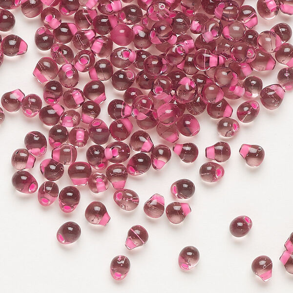 Seed bead, Miyuki, glass, pkg/250g, 4x3.4mm fringe, transparent pink inside dyed color purple, (DPF-3). image number 0