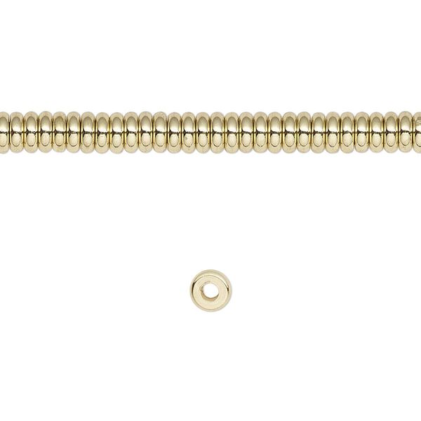 Bead, brass, 4x1.5mm rondelle. Sold per 8-inch strand. image number 0