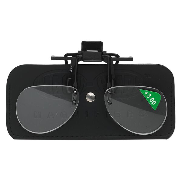 Magnifier, MagniClips®, acrylic and vinyl, black and clear, +3 magnification clip-on style lenses. Sold individually. image number 0