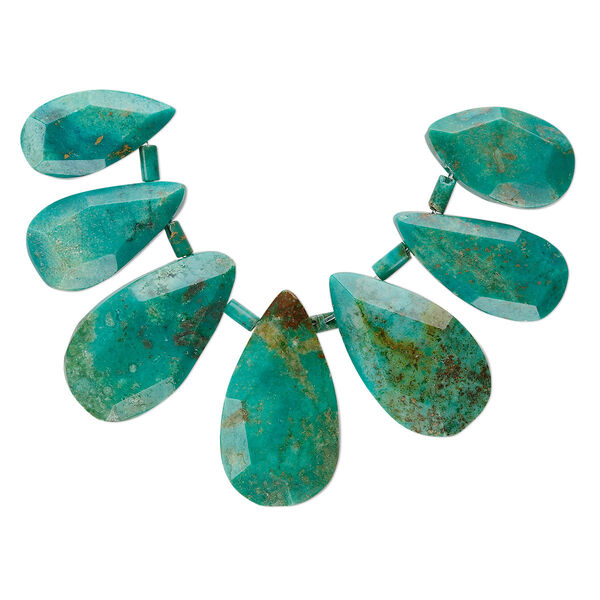 Turquoise 1pkg7, hand-cut top-drilled faceted teardrop bead B grade, 16x11mm-22x14mm image number 0