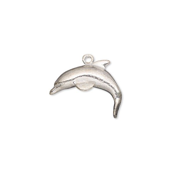 Charm, silver-plated copper, 18x14mm single-sided dolphin. Sold per pkg of 4. image number 0