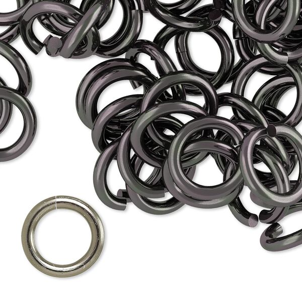 Jump ring, anodized aluminum, gunmetal, 12mm round, 7.9mm inside diameter, 12 gauge. Sold per pkg of 100. image number 0