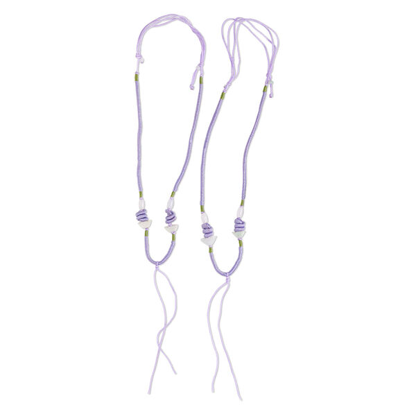 Necklace cord, macramé, jadeite (natural/dyed) and imitation silk, light purple / green, 2-3.5mm wide with 5-1/2 inch dangle, 20 inches with slip knot closure. Sold per pkg of 2. image number 0