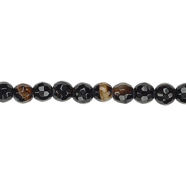 Black agate 1pkg1, faceted round bead 15 inch 5-6mm image number 0