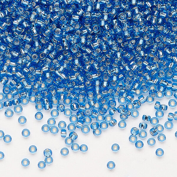 Seed bead, Miyuki, glass, pkg/250g, #11 rocaille, transparent silver-lined light blue (RR-19). image number 0