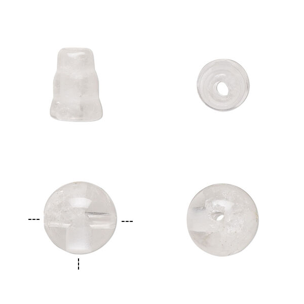 Quartz crystal 2pkg2, T-drilled round / cone bead natural 10mm / 9x7mm image number 0