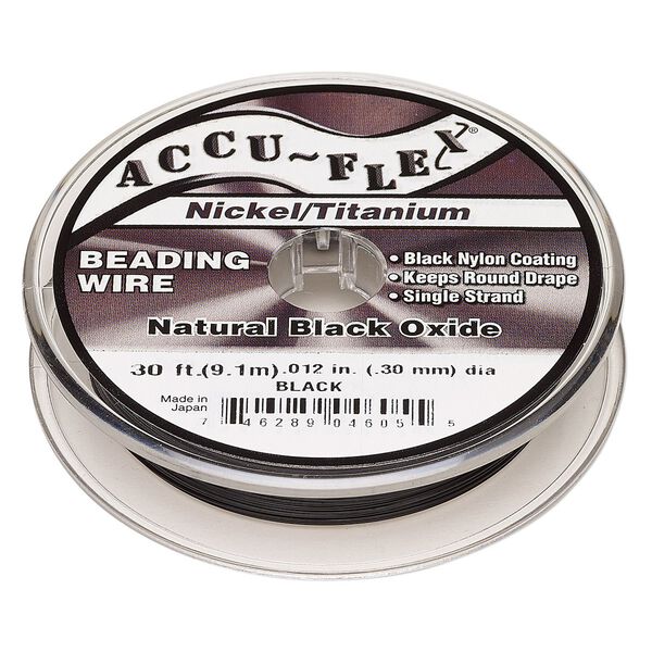 Beading wire, Accu-Flex®, nylon / nickel / titanium, black, 1 strand, 0.012-inch diameter. Sold per 30-foot spool. image number 0