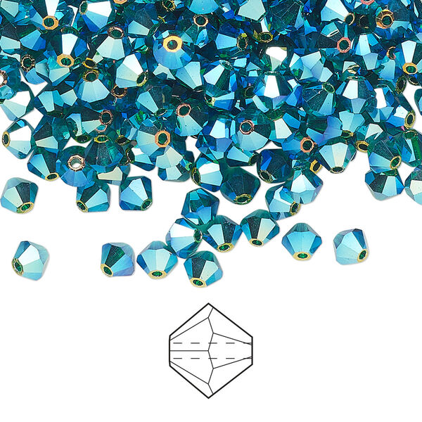 Bead 48pk emerald AB 2X, Preciosa Czech crystal 4mm bicone image number 0