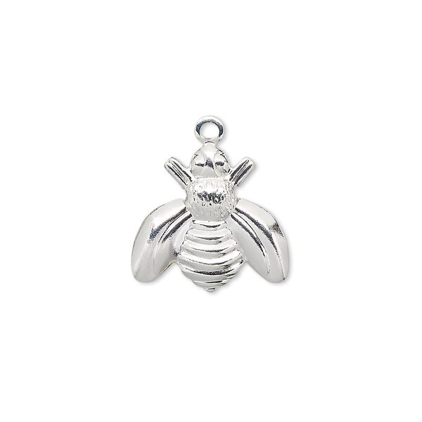 Charm, silver-plated brass, 16x15mm bee. Sold per pkg of 10. image number 0