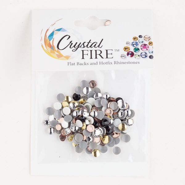 Flat back / rhinestud 1pkg200 mixed colors / mixed plating, Crystal Fire® rhinestone / brass 3-4mm hotfix round / 4mm rose round SS12-SS16 image number 0
