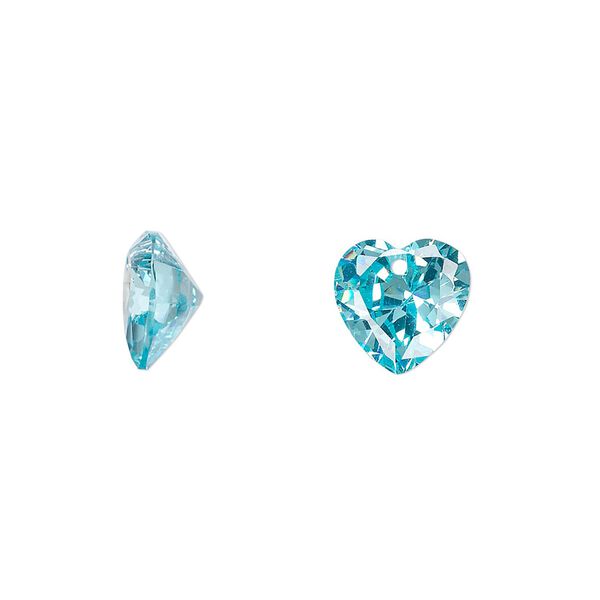 Drop, cubic zirconia, aqua blue, 10mm hand-faceted heart, Mohs hardness 8-1/2. Sold per pkg of 2. image number 0
