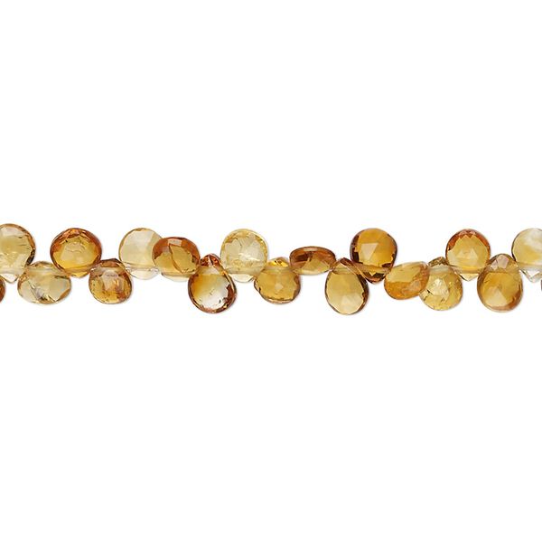 Golden citrine 1pkg1, hand-cut top-drilled faceted puffed teardrop bead 8 inch 4x3mm-5x4mm image number 0