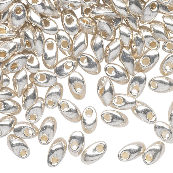 Seed bead, Miyuki, glass, pkg/50g, 7x4mm long magatama, opaque metallic shiny silver (LMA-1051). image number 0
