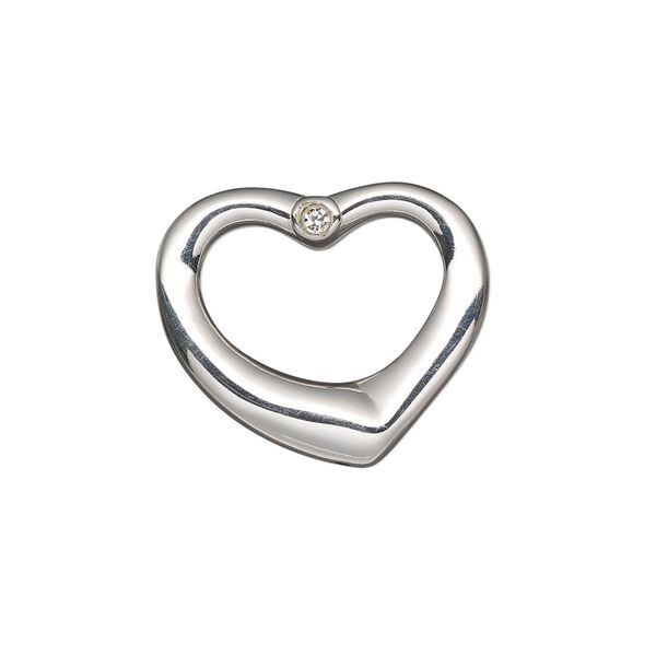 Component, sterling silver and cubic zirconia, clear, 22mmx20mm single-sided open heart. Sold individually. image number 0
