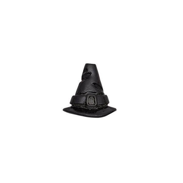 Cone, enamel and pewter (tin-based alloy), black, 13x12.5mm witch's hat, 7mm inside diameter. Sold individually. image number 0