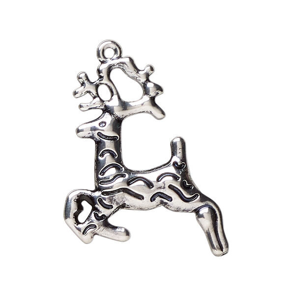 Charm, antique silver-plated "pewter" (zinc-based alloy), 30x24mm reindeer. Sold individually. image number 0