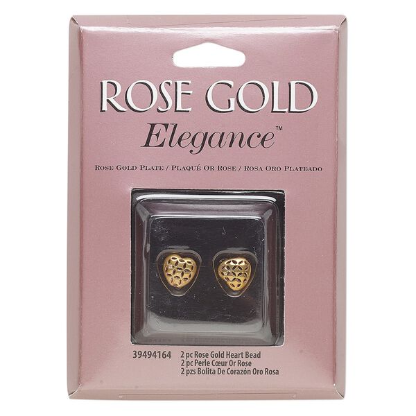 Bead, rose gold-plated copper and lacquer, 8mm puffed heart with cutout. Sold per pkg of 2. image number 0