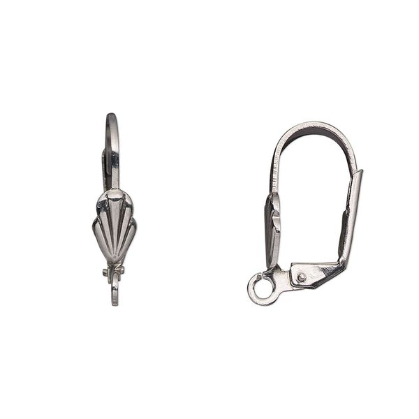 Ear wire leverback 1pkg20, 18mm / 8x4mm shell / open loop, stainless steel 10 pair image number 0