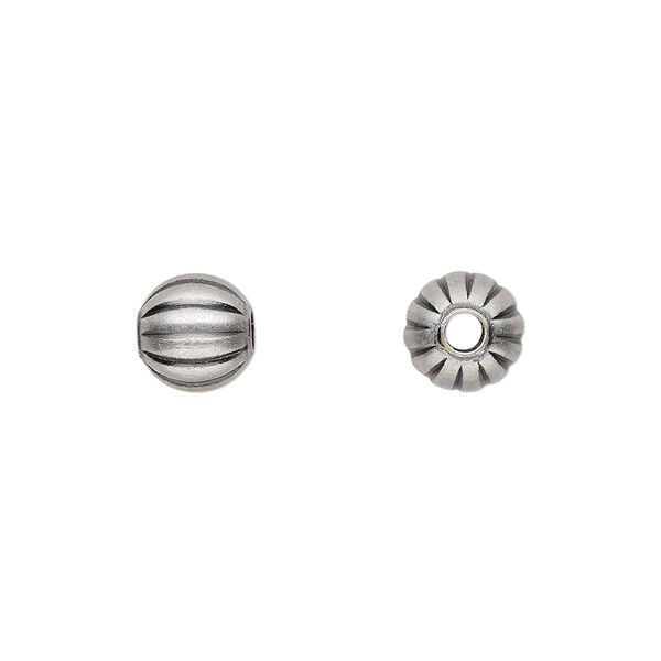 Bead, antique silver-plated brass, 8mm corrugated round. Sold per pkg of 10. image number 0